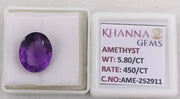 6.44Ratti Natural Amethyst Gemstone with Govt. Lab Certificate-252911